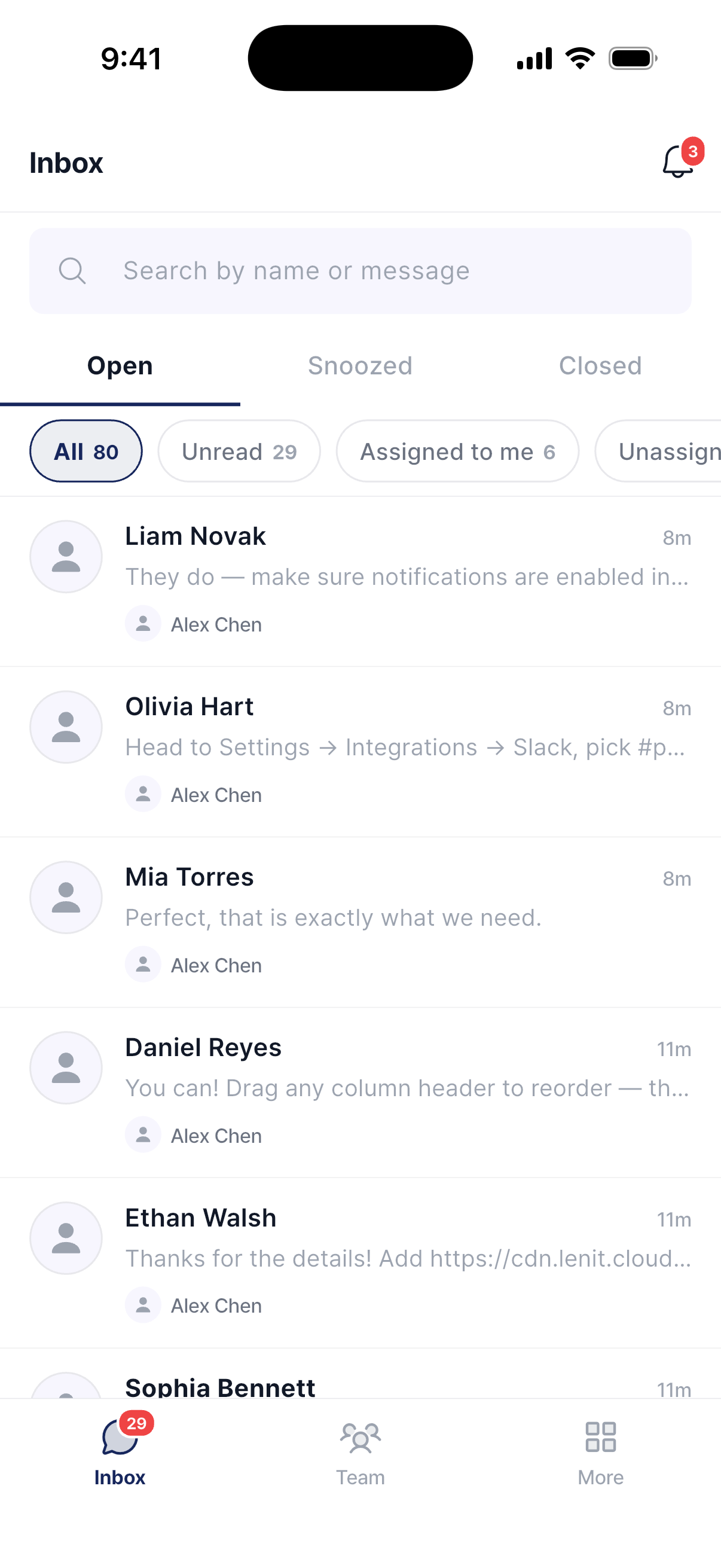 Lenit mobile app — inbox